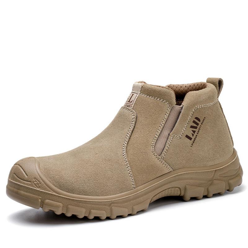 big size men fashion steel toe cap working safety boots cow suede leather welding shoes worker chelsea ankle botas protection