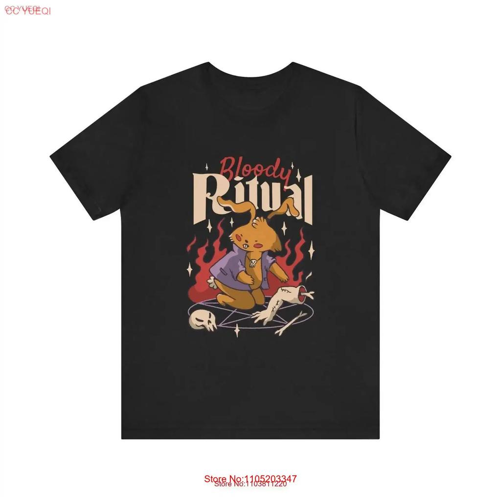 Bloody Ritual Demonic Bunny T Shirt Witchcraft Rabbit for Goth Lovers Dark Aesthetic Spooky Halloween Style vintage Washed