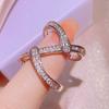 European and N Fashion Geometric Lines Plated Rose Gold Micro Set Zircon Chain Ring Trend Ring Girl