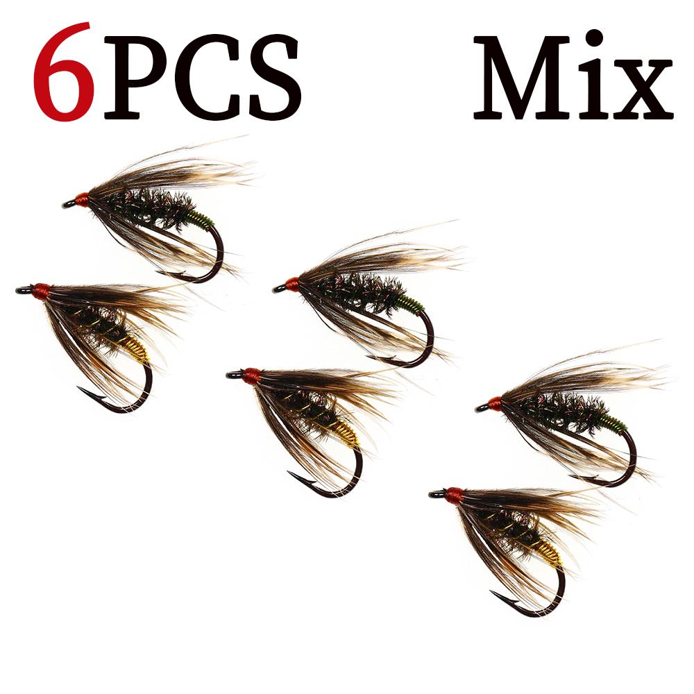 6PCS 12# Peacock Soft Hackle Copper Wire Wet Fly Nymph Rib Artificial Insect Baits Trout Bass Grayling Fishing Lures