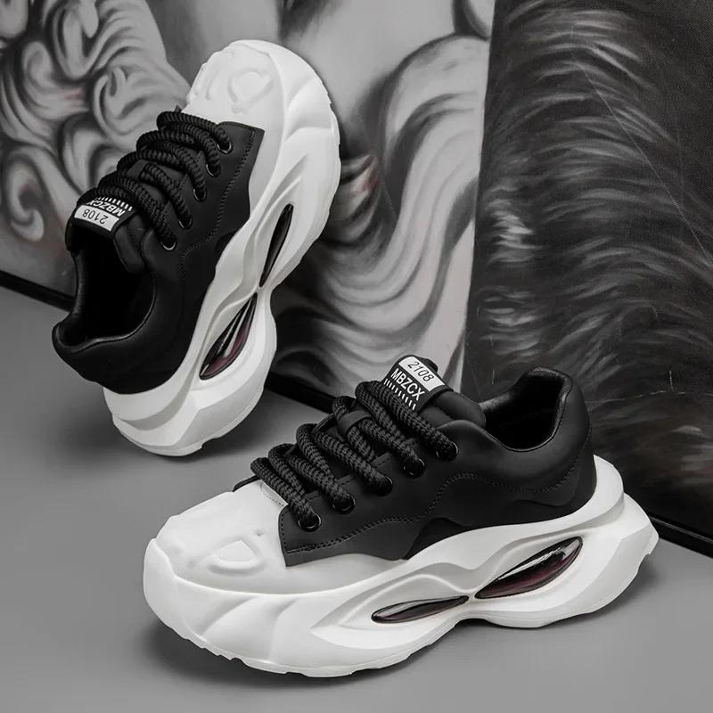 Chunky Sneakers Men Designer Soft Sole Sport Shoes Fashion Casual Microfiber Leather