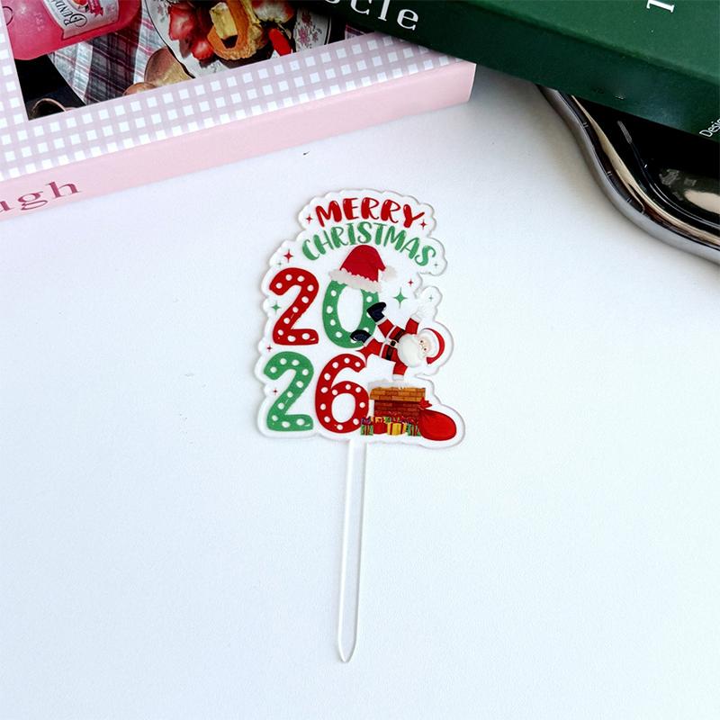 Christmas Cake Decoration New Ins Style Acrylic Diverse Patterns Merry Christmas 2025 New Year Cake Insert Card Decoration