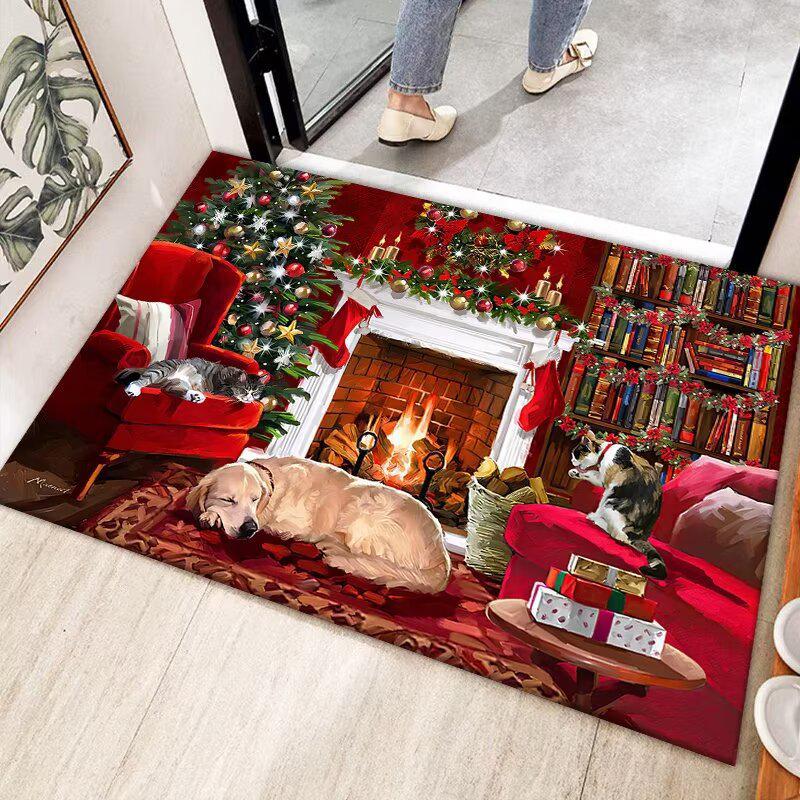 Large Crystal Velvet Non-Slip Water-Absorbent Christmas Carpet for Living Room and Bedroom