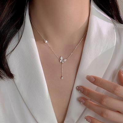 Korejský styl módní klíční kost řetízek motýl perla střapec klíční kost řetízek luxusní design přívěsek dárek