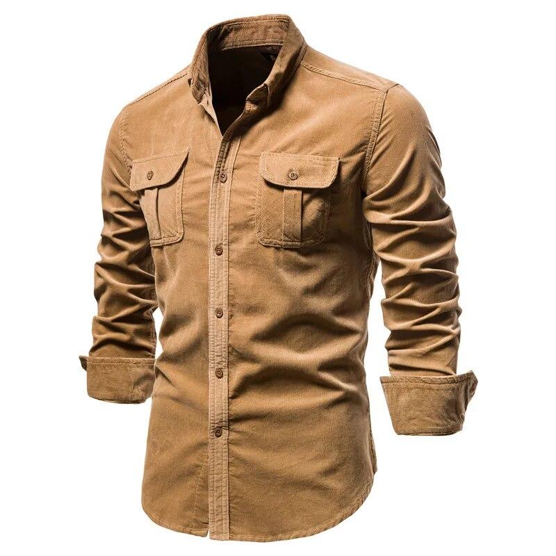 Herrenhemden Einreihig Herrenhemden Business Casual Mode Uni Kord Formschlüssig Klassische Hemden