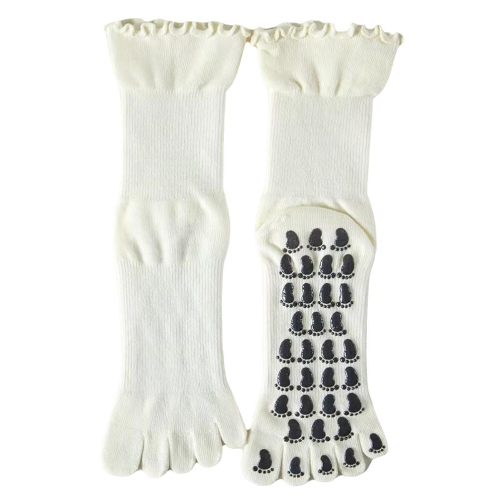 Non-Slip Silicone Five-Toe Yoga Socks Cotton Mid-Calf Yoga Socks Pilates Grip Socks Ballet