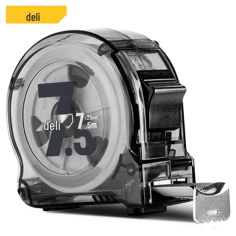 Стальная рулетка Deli 7,5 м x 25 мм в прозрачном корпусе