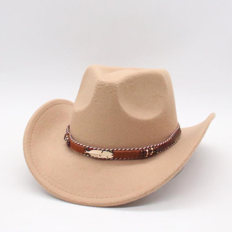 Western Cowboy Hat Woolen Felt Hat Tibetan Top Hat Upturned Brim Bull Head Accessories Jazz Hat