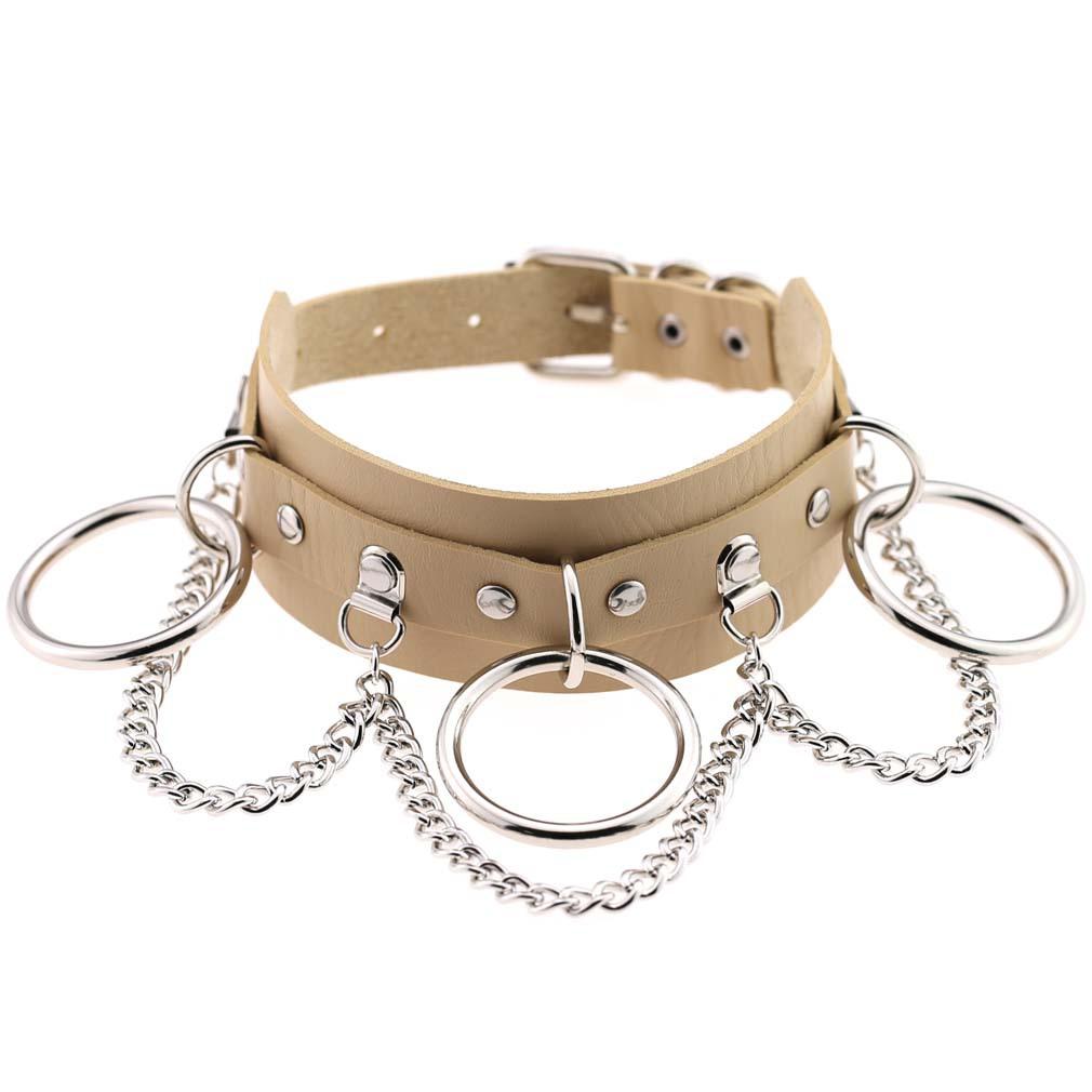 

European and American style exaggerated PU leather collar necklace punk street photography nightclub O-ring chain collarbone chain neck cover