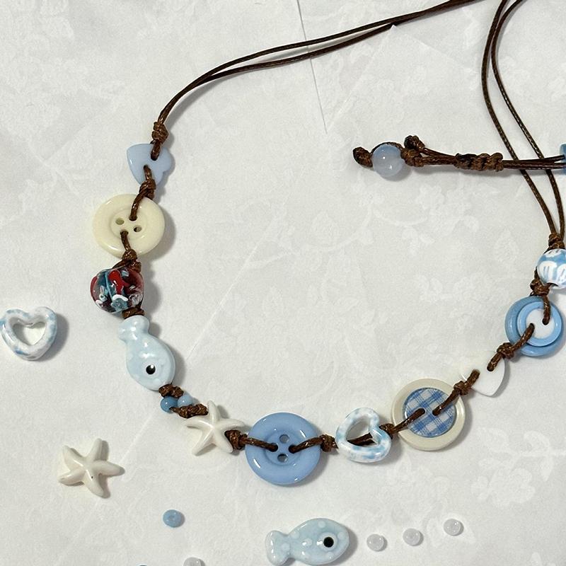 Boho Ceramic Beaded Bracelet, Woven Fish Star Design Holiday Style Jewelry Accessories for Women