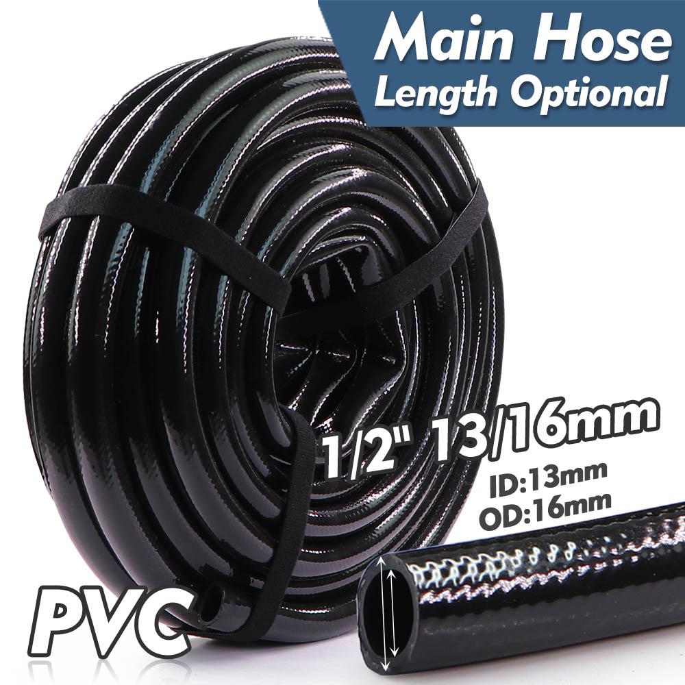 1/2" 13/16mm PVC Hose Garden Irrigation Auto Watering Pressure-Proof Black Main Tube Lawn Agriculture Orchard Car Wash Fitting