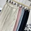 Women Casual Wide Leg Pants Elastic Waist Ruffle Hem Cropped Pants