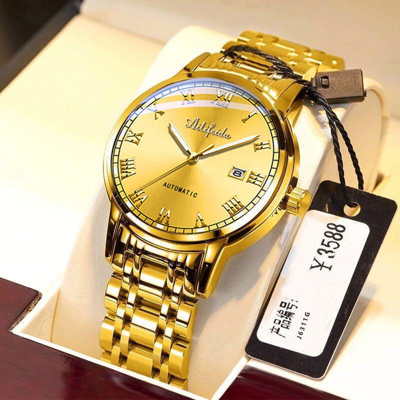 Ailifeida Men's Quartz Watch: Hollow Design, TikTok Streaming, Waterproof, Business Style, Calendar Feature.