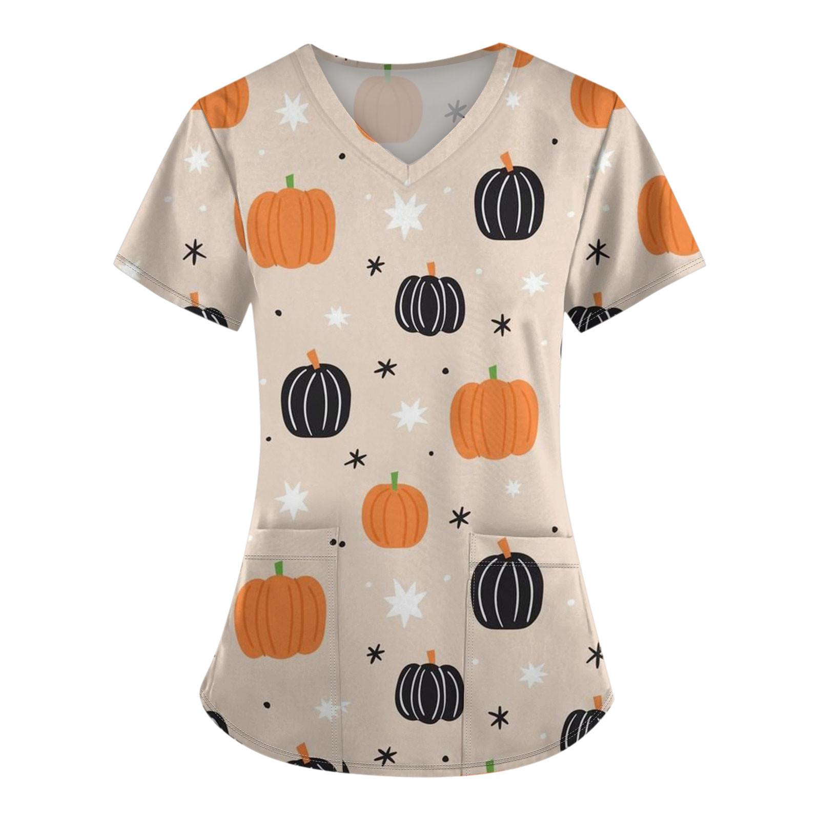 

Женская модная футболка с коротким рукавом и v-образным вырезом с карманом на Хэллоуин XXXXXL бежевый