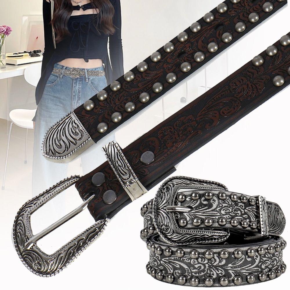 Y2K Round Rivet Belt Chic Alloy Buckle Waistband Women Man Jeans Belts