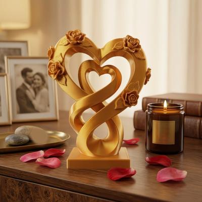 3D-printet Kærlighedsformet Rose Skulptur Udsøgte Blomster Hjerte Borddekoration Stabil Base Romantiske Skrivebords Ornamenter til Bryllupsfest Bord