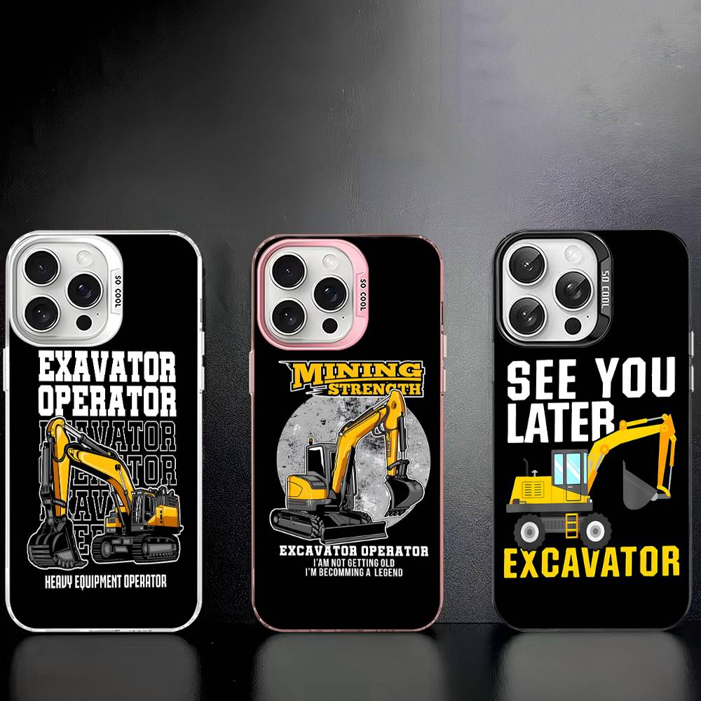 Excavator mechanical Phone Case For iPhone 17 16 15 14 13 12 11 Pro Max Plus Pro Colorful Shell