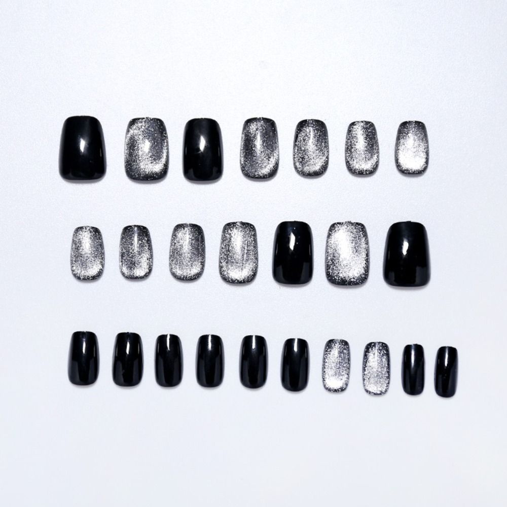 24PCS Cat Eye Fake Nails Glitter Artficial Nails Reusable Stick on Nails  DIY Manicure Art