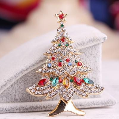 Alloy Diamond Glass Christmas Tree Brooch Men'S And Women'S Ornaments Brooch Pin With Ornaments