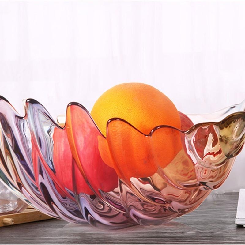 Contemporary Feathered Themed Glass Serving Dish Spacious And Stable For Fruits Treats Or Centerpiece Decoration