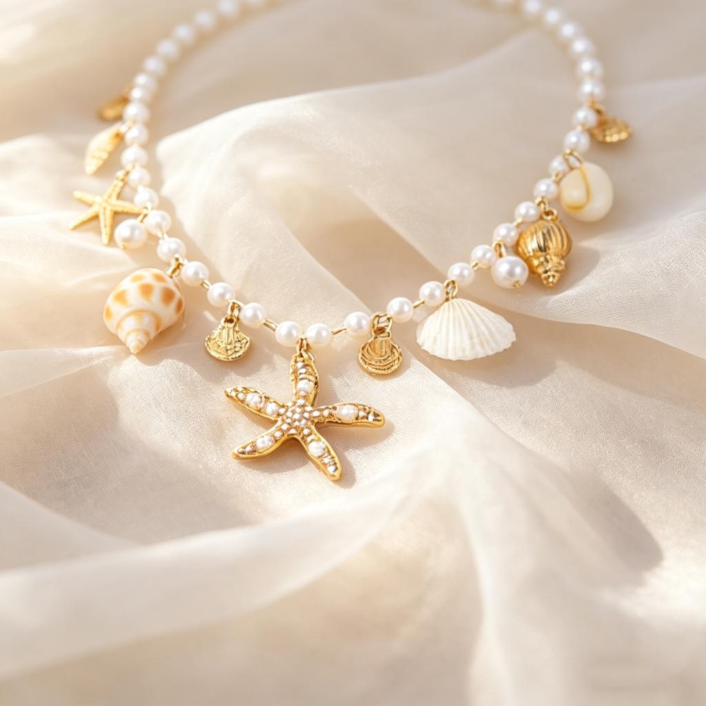 Bohemian Conch Shell Starfish Imitation Pearl Pendant Necklace for Men, Summer Beach Fashion Ocean Series Jewelry