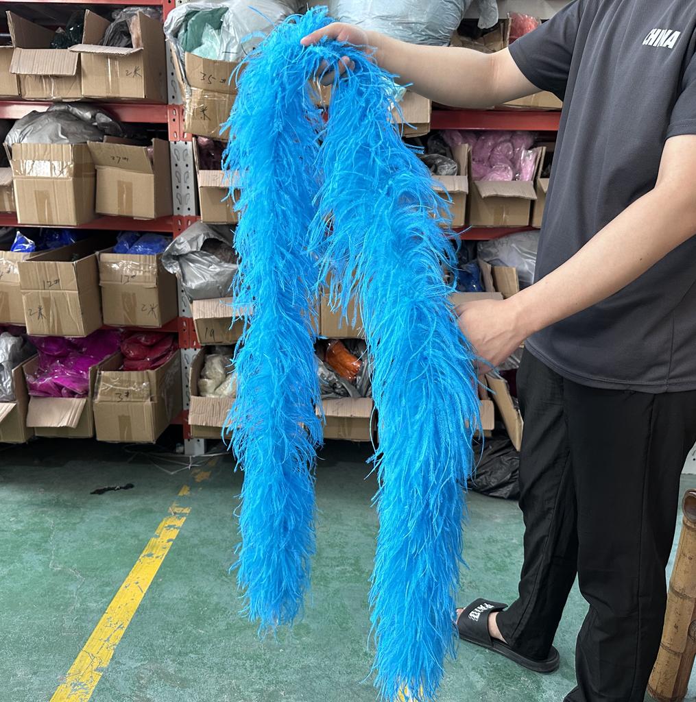 DIY 2M Blue Feathers Boa Ostrich Plumes Shawl 1/2/3/4/6Ply Wedding Drees Decoration Accessory Soft Fluffy Plume For Crafts White Boa