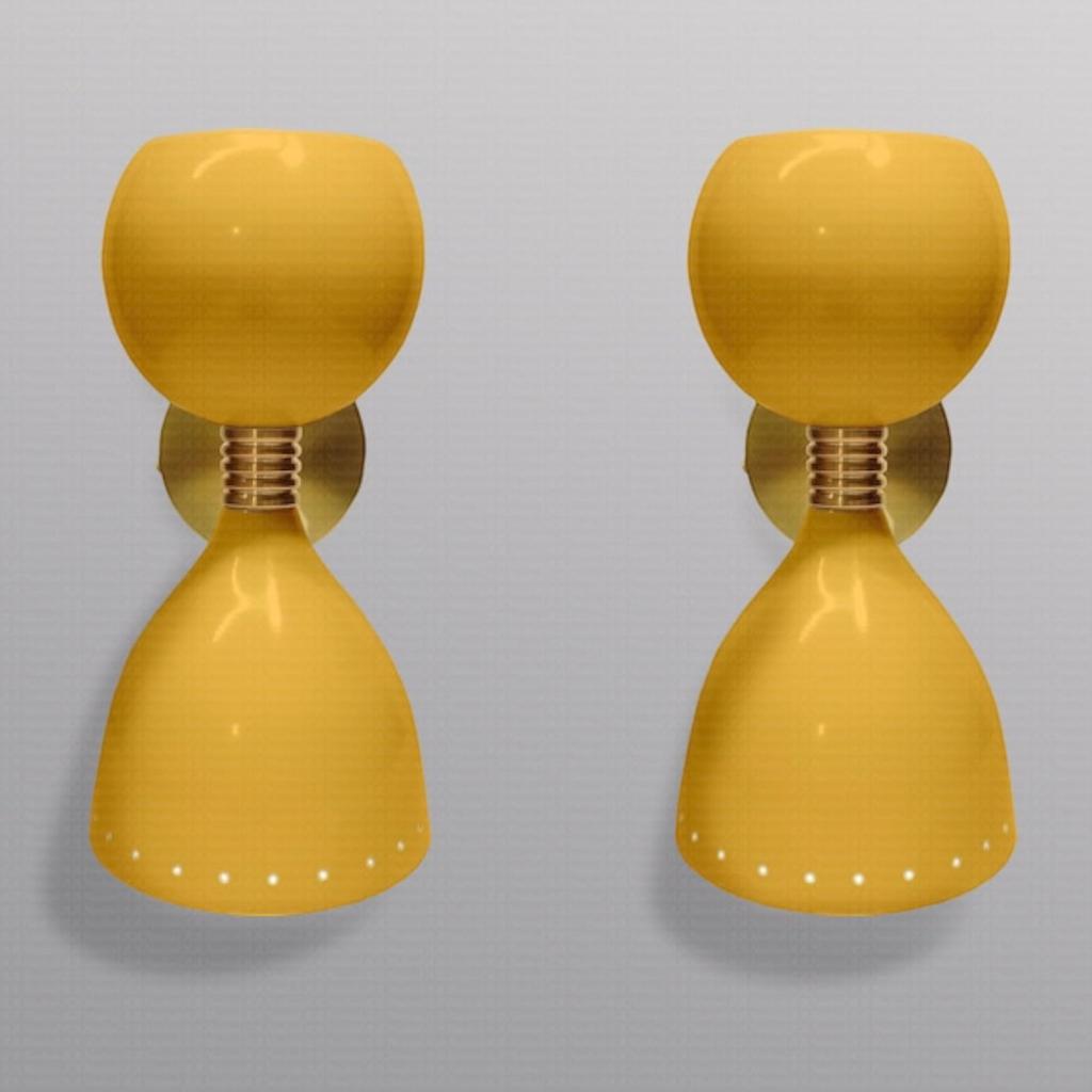 1950s Mid Century Wall Sconce - 2 Bulb Wall Light - Brass Bell-Cone Shape Wall Fixture(Multicolor, Set of 2)