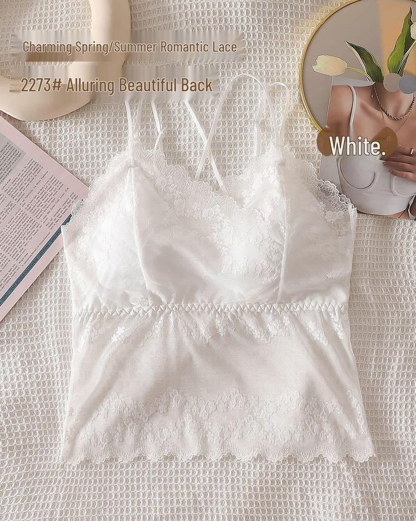 2026 Women's Lace Backless Camisole Bra Top - Soft, Wire-Free with Chest Pads, Ideal for Summer