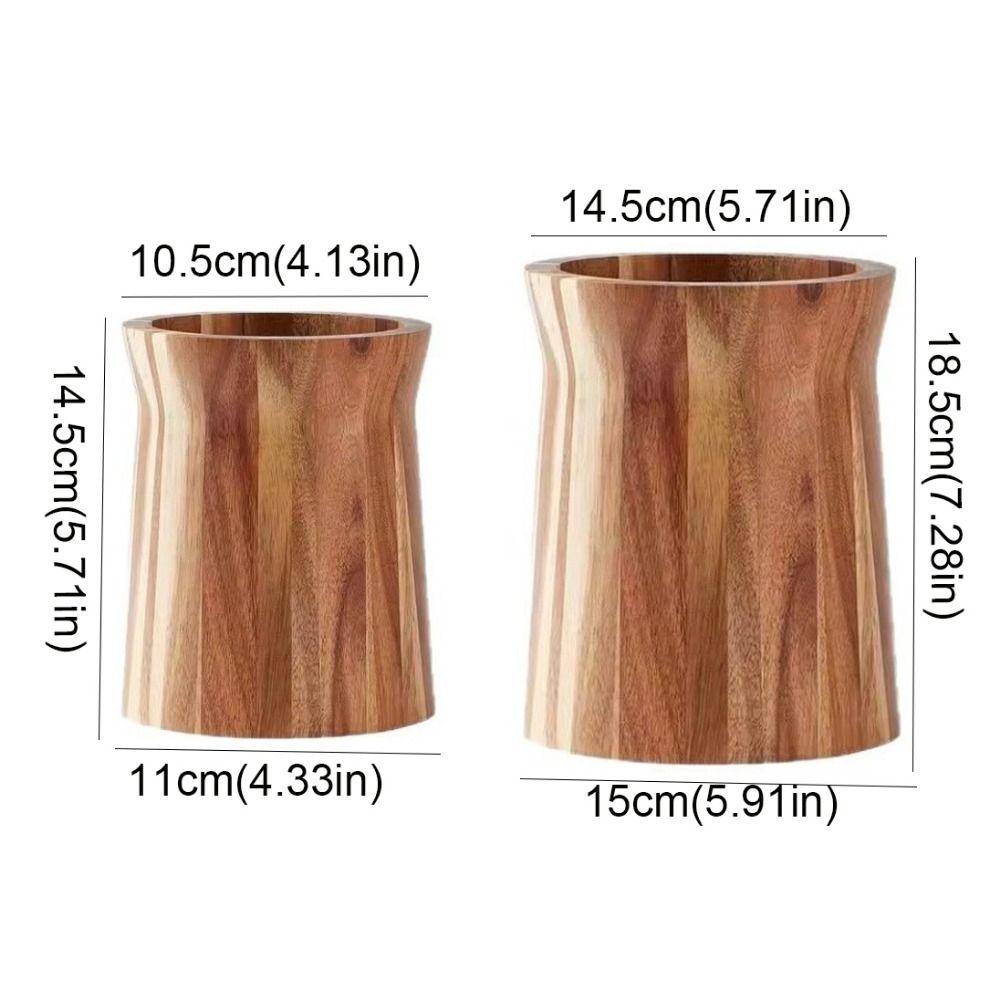 Wooden 360-Degree Rotating Utensil Holder Trapezoidal Smooth Surface Cutlery Organizer Farmhouse Style Dinnerware Rack Spatulas