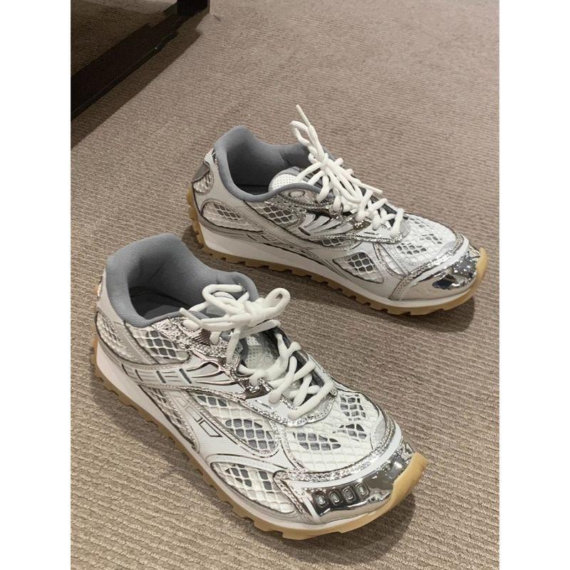 Fashion Casual Shoes Wang Yibo Same Mesh 2025 Spring New Silver Sports Shoes Female Couple Dad Shoes