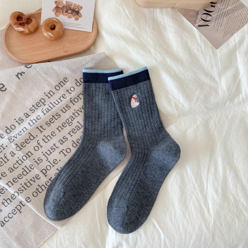 Boneless Socks For Girls Cute Cartoon Embroidery Warm Socks Preppy Style Versatile Stack Stockings