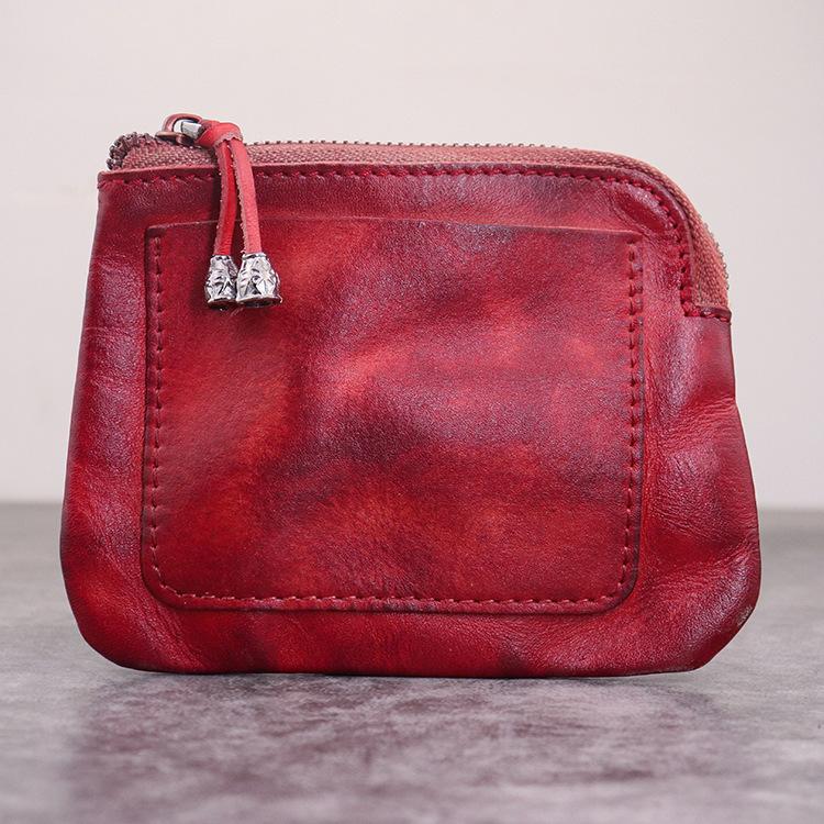 

New Vegetable Tanned Leather Coin Purse, Women s Driver s License Card Bag, Zipper, Adult Large Capacity Change Bag, Trendy красный
