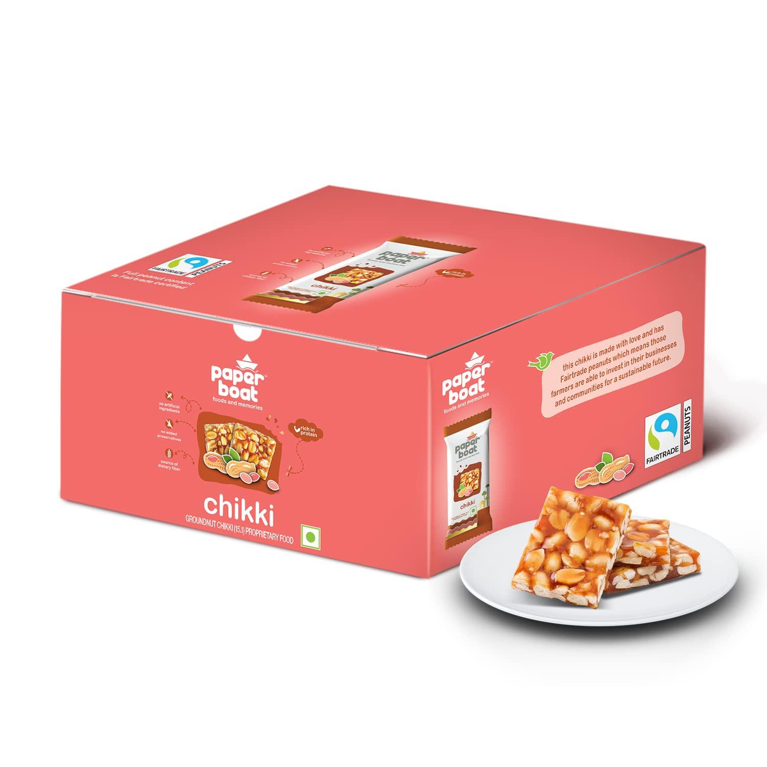 

Paper Boat Chikki, Peanut Bar, No Added Preservatives and Colours | Gajak | Sweets | Made with Jaggery | Gazak (Pack of 30, 25 grams Each)