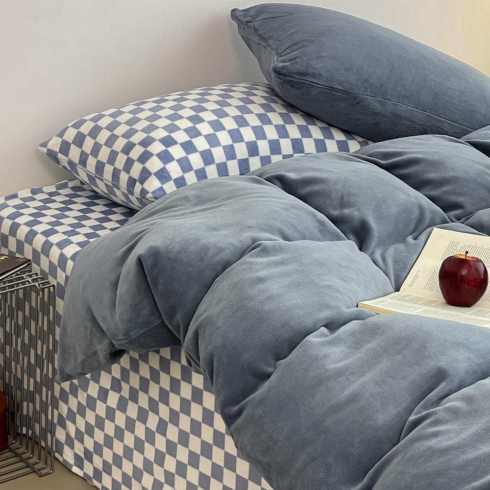 Thickened Milk Fleece Four-Piece Set, Warm Coral Fleece Bed Sheet Quilt Cover, Fleece Bedding Three-Piece Set