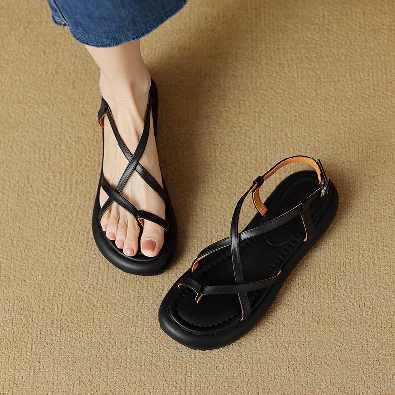 Fashion 2025 NEW Summer Women Sandals genuine leather Women Shoes Open Toe Thick Heel Sandals Narrow Band Modern Sandals Platform Shoes
