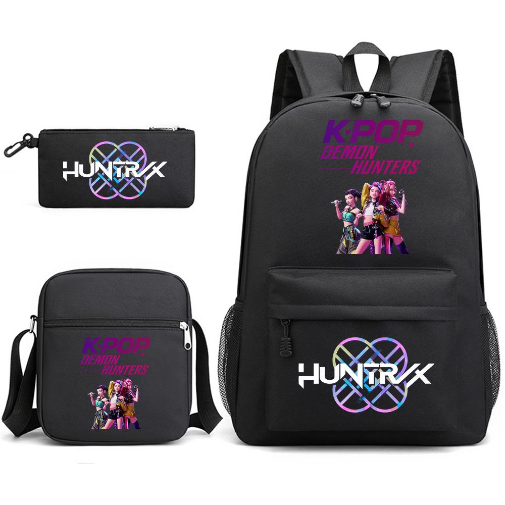 3 st/set Anime Tecknad Tryckt Ryggsäck med Axelväska Pennfodral för Tonåring Student Pojke Flicka Skolväska Stor Kapacitet Bokväska Barn Gåva