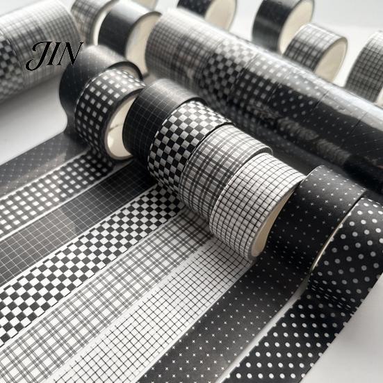 Washi Tape mit rauer Kante Schwarz Weiß Gittermuster Kariertes Muster Dekoratives Abdeckband Lässiger Stil für Kunst, DIY-Basteln, Notizbücher, Planer, Scrapbooking,