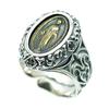 Silver One Sterling Silver 925 Miraculous Medal Virgin Mary Ring for Men, 1/4" Gold, One Size Fits Most, with Onyx and Arabesque Design