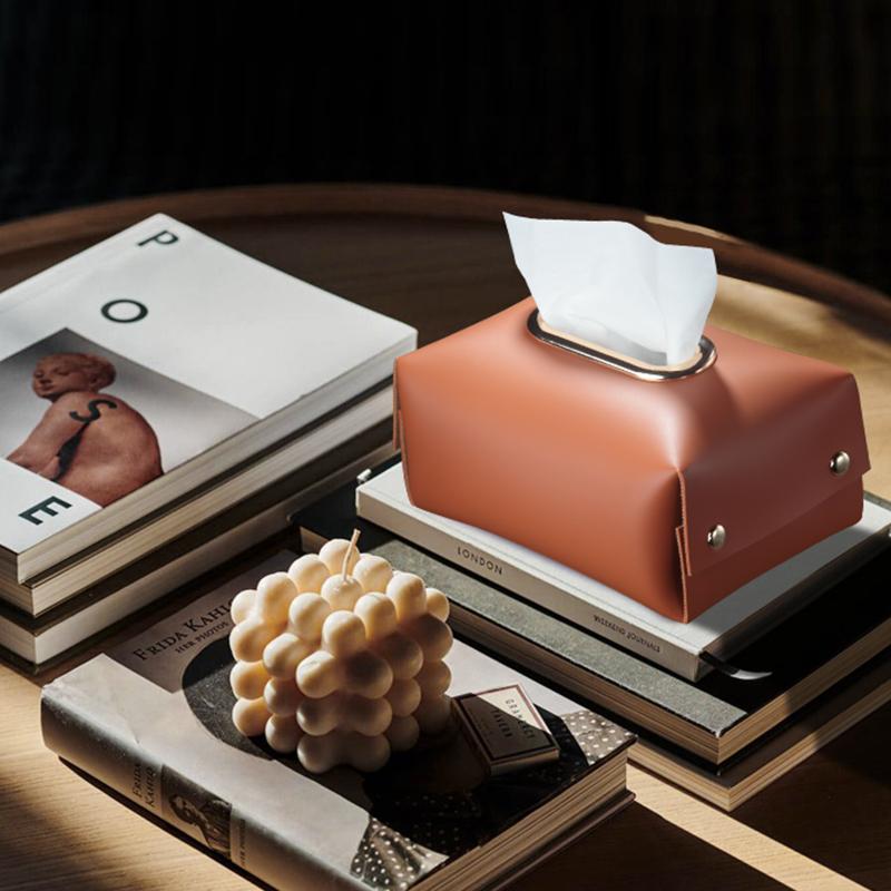 J Nordic style simple modern design living room central table Napkin Holder hand made leather tissue box  Paper Case storage box