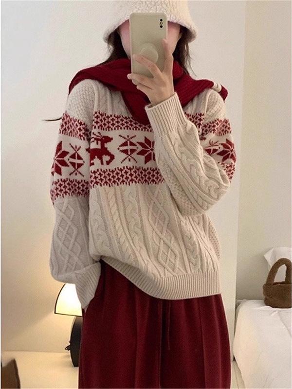 Unisex Retro Nordic Fair Isle Christmas Pullover Sweater - Autumn/Winter Trendy Knitwear Top