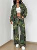 Simple Popular Autumn and Winter New European and American Women's Clothing Yellow-green Camouflage Printing Suit Women