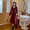 2026 Autumn Korean A-line High-Waist Slimming Mid-Length Square Neck Solid Color Long-Sleeve Dress