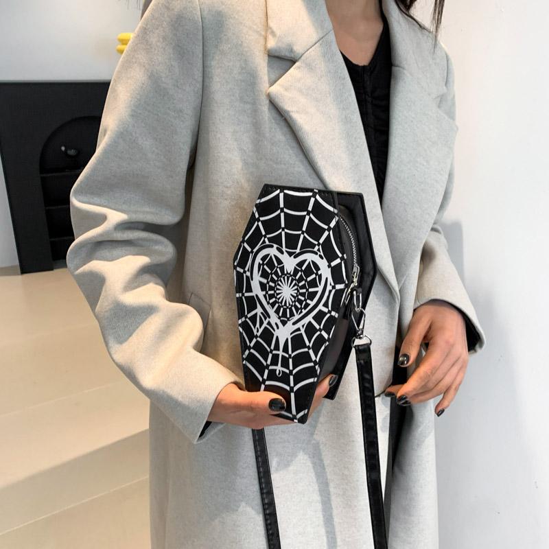 Women Creative Commuting Bag Large Capacity Coffin Shaped Simple Shopping Bag Spider Web Novelty Messenger Bag Trendy Sling Bag