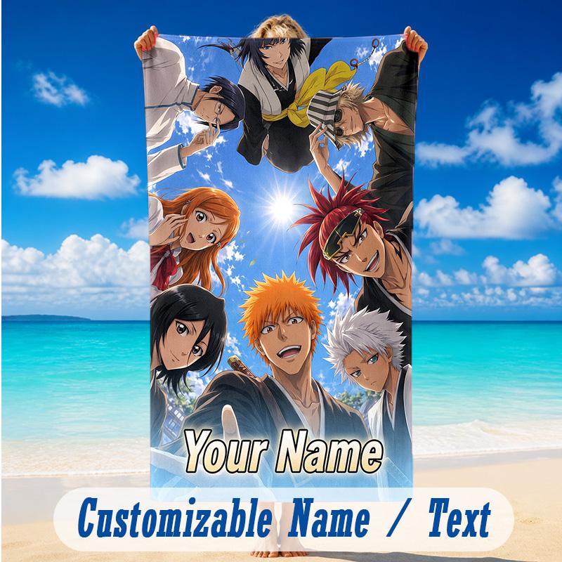 Beach Towel Custom Name Text, Quick Dry Large Towel For Beach HomeBleach Anime