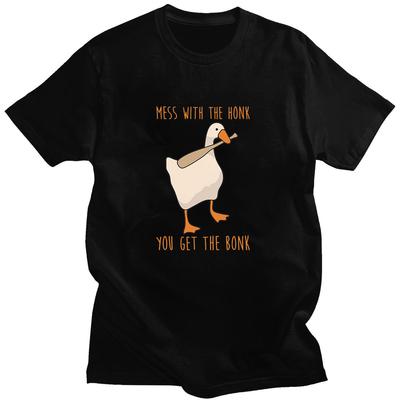 Untitled Goose Game Mess With The Honk You Get The Bonk Retro Sense Niche Fun Goose Tshirt Men Cotton T-shirt Tees