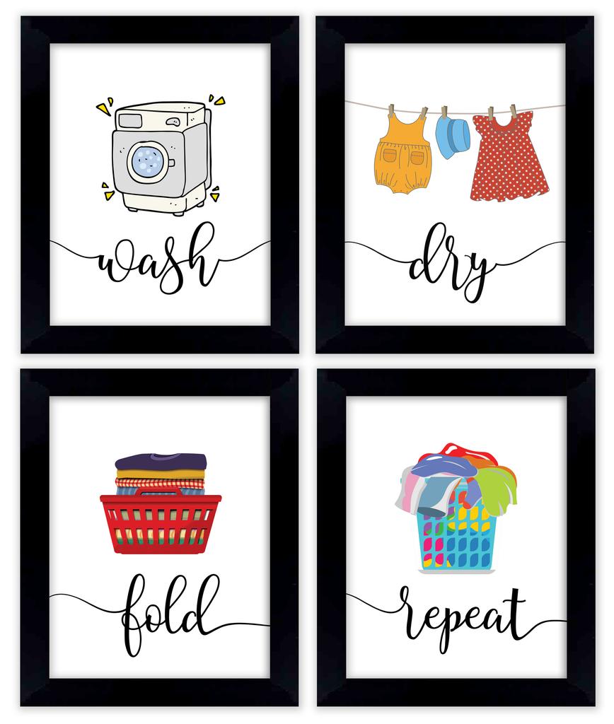 Inkdotpot 4 Piece Laundry Poster for Laundry Room Decor Wash Dry Fold Repeat , Laundry Room Posters Wall Art