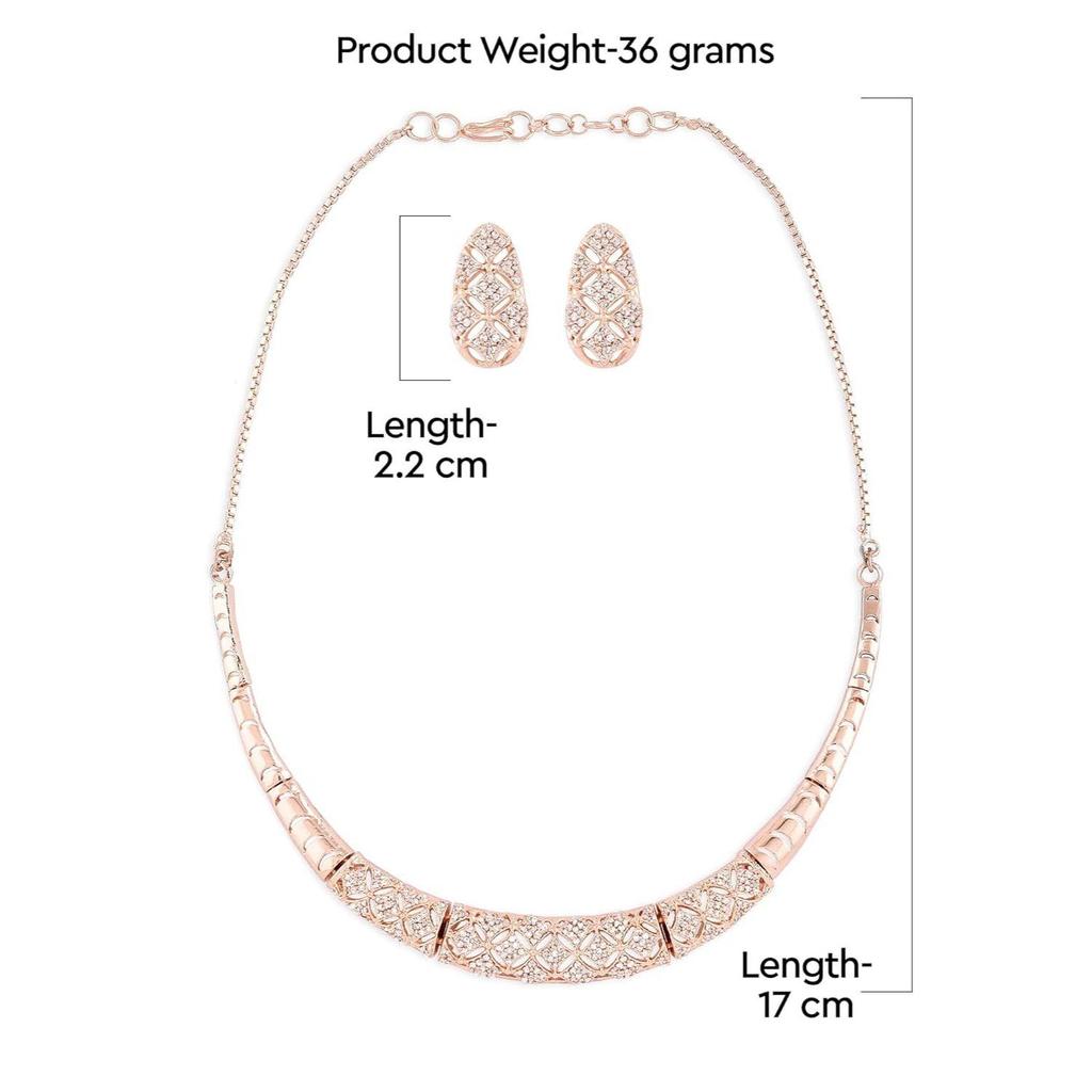 Rose Cubic Zirconia Party Bling Necklace & Earring Set For Women