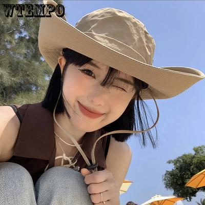 Cordão Quebra-Vento de Cor Sólida Chapéus de Sol Casal Primavera Verão Chapéus Respiráveis para Caminhada Pesca ao Ar Livre Viagem Chapéus de Sol Cowboy Bucket