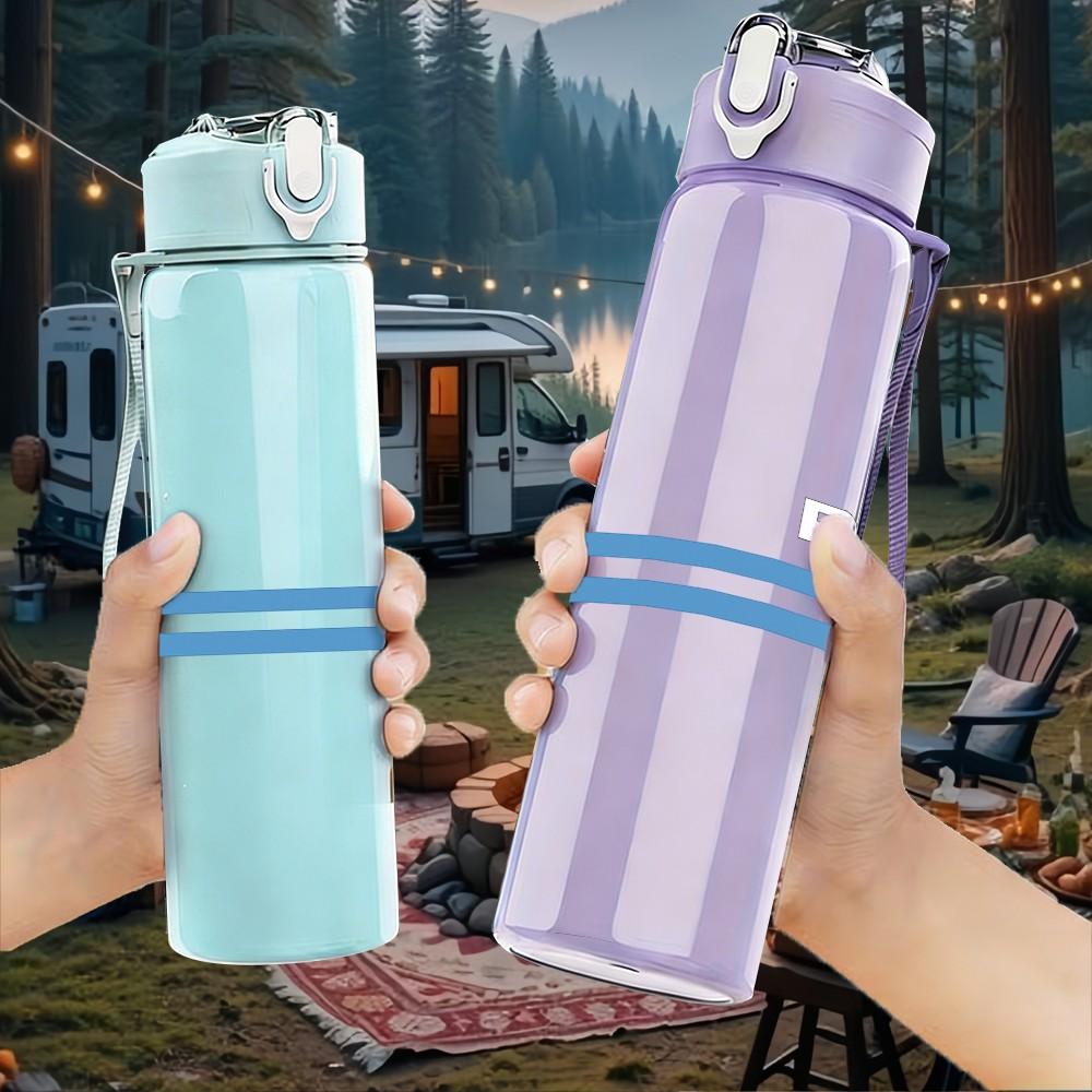 1PC Simple Horizontal Line Stripe 750ml Color Plastic Sports Water Bottle Leakproof Flip Straw Lid Suitable for Sports Office Home Use