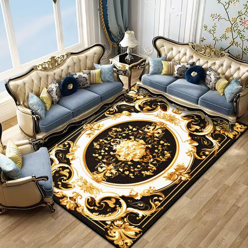 Retro Golden Luxury Carpet Large Living Room Decoration Home Rugs Non-slip Bedroom Mat Customizable Coffee Table Lounge Rugs